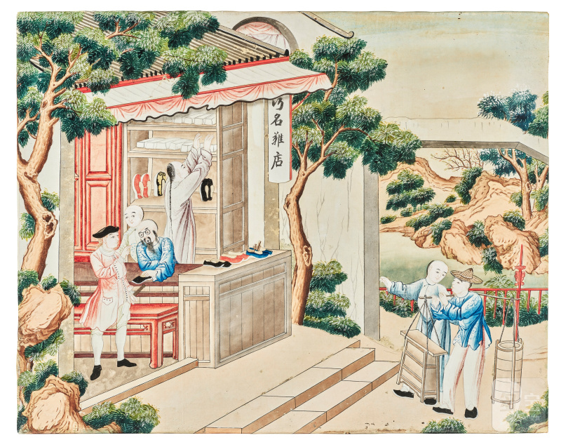 清十八/十九世紀 外銷市井商館畫 設色紙本 鏡框  CHINA, QING DYNASTY, 18TH-19TH CENTURY - 图2